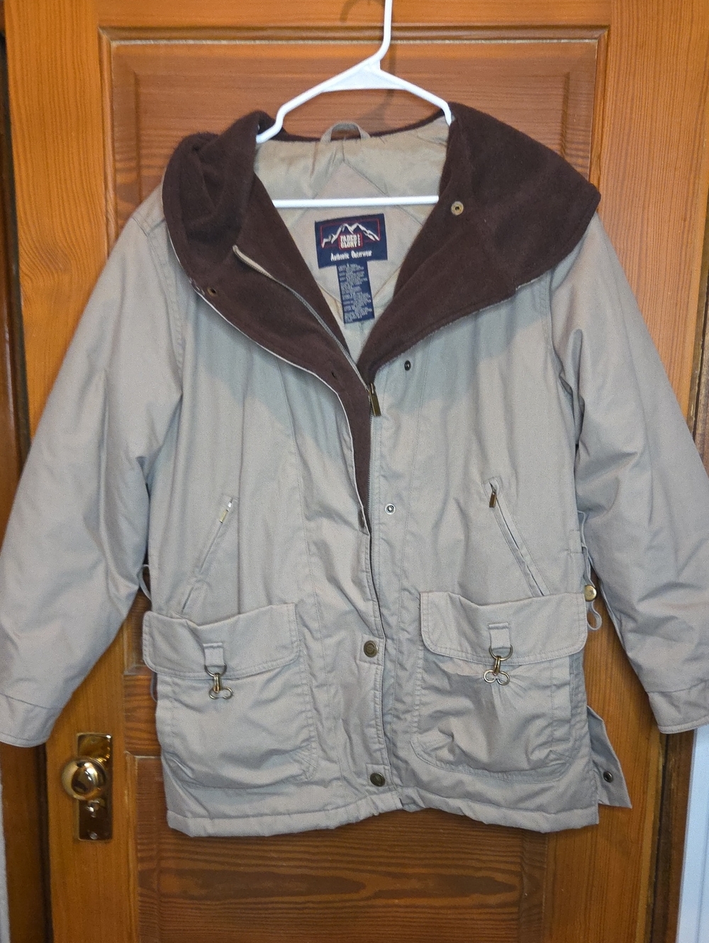 Faded Glory Tan Utility Jacket with Brown Hood Lining